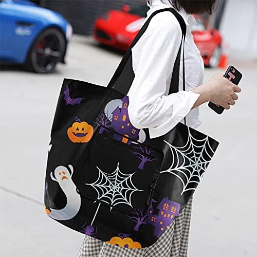 Halloween Szellem Jack Lantern Tök Pókháló Összecsukható Váll Táska Újrahasználható bevásárlótáska Nehéz