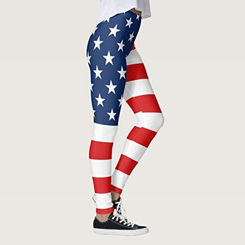 Július 4-én Magas Derekú Nadrágot a Nők Amerikai Zászló Jóga Edzés Leggings Ultra Puha Ecsettel, Rugalmas,