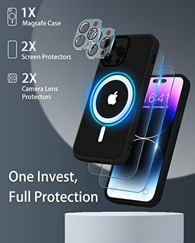 BOTOER Mágneses tok Tervezett iPhone 14 Pro Esetben,[Kompatibilis Magsafe][2 Db Üveg képernyővédő fólia+Kamera