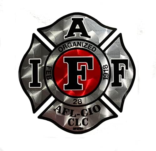 4 Eredeti Ezüst, Piros Csiszolt Fém Szerkezetű - IAFF Tűzoltó Matrica (Unió Készült)