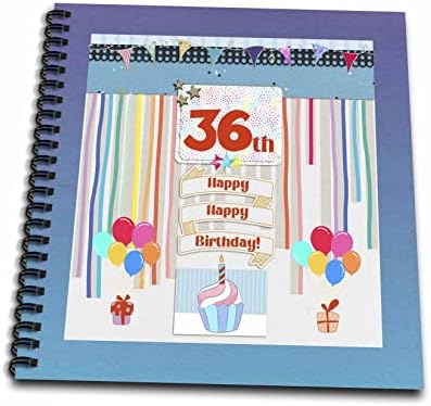 3dRose Kép a 36-ik Születésnapja Tag, Cupcake, Gyertya, Lufi, Ajándék. - Rajz Könyvek (db_359597_2)