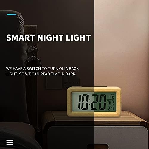 Digitális Ébresztőóra elemes, Fa LCD Digitális Óra Intelligens Érzékelő, Éjszakai Fény, Hőmérséklet Észlelése,