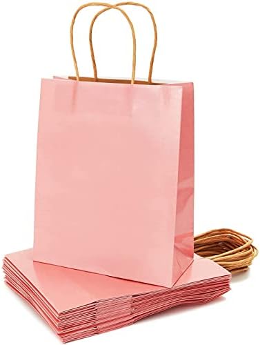 Juvale 15-Csomag Rózsaszín, Fényes, Közepes Papír Ajándék Táskák Kezeli 8x4x10 Hüvelyk Esküvői Fogadások,
