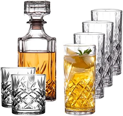 Királyi Művészet Kinsley Magas Poharat készlet 8, a Whisky Szemüveg Szett Derítő 5-Pc-be,Texturált Tervező,