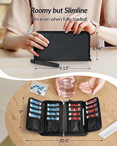 ZIKEE Slim Összecsukható Tabletta Szervező Táska 20 Írható BPA-mentes Tabletta Tasakok, Utazási 22 Slot