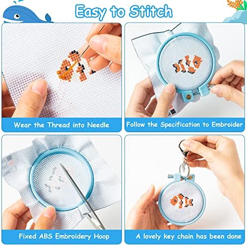WATINC 5db Hímzés Készlet Gyerekeknek Lepecsételt Cross Stitch DIY kulcstartó Tengeri Állatok Hímzés Minták