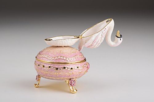 Keren Kopal Rózsaszín Fabergé Tojás Hattyú Kézzel készített Bizsu Doboz Swarovski Kristályok
