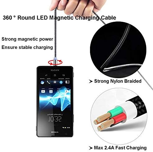 TAiKOOL Mágneses Telefon Töltő, töltőkábel,360° - Os Kerek,Max 2.4 Egy Gyors Töltés,LED Kijelző, Kompatibilis