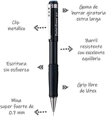Pentel Csavar-Törlés III Ceruza, 0.7 mm, Fekete Hordó, 12 Csomag (QE517A-12)
