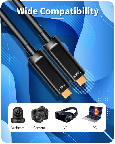 cablezeetech Optikai C-USB-C Kábel(50ft), 10 gbps Sebességű Aktív Optikai C Típusú USB 3.1 Kábel Webkamera,