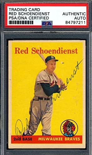 Vörös Schoendienst PSA DNS Aláírt 1958 Topps Autogram - Baseball Asztalon Dedikált Kártyák