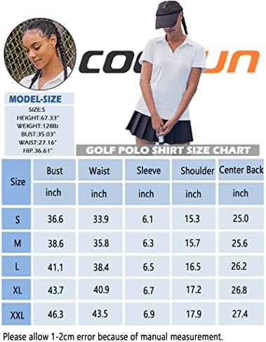 COOrun Női Golf Póló Rövid Ujjú Póló V Nyakú Sportos Felsők Gyors Száraz UPF 50+ Tennis Ingek, a Gallér