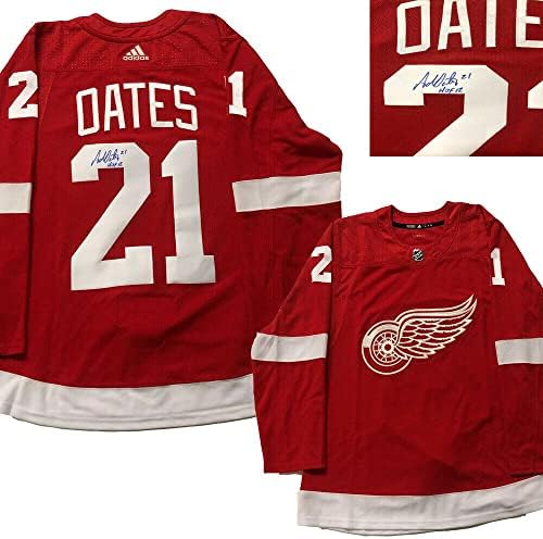 ADAM OATES Aláírt Detroit Red Wings Piros Adidas PRO Jersey - HOF12 - Dedikált NHL-Mezek