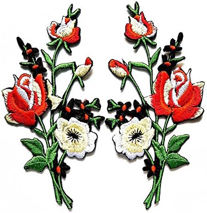 4.4 x 2 cm.Piros fekete rózsa pár virágot virágcsokor bohém hímzett felvarró Táskák, Kabátok Farmer Ruha,