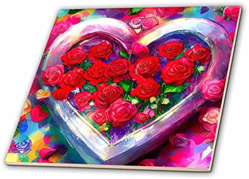 3dRose Valentin-Nap. A szíve tele van piros rózsa a virágok. Ajándék, charm, kártya - Csempe (ct-374943-7)
