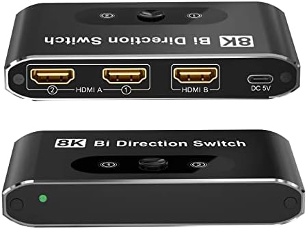 8K@60Hz HDMI Kapcsoló 2.1, HDMI Váltó Doboz, 2 in 1, HDMI Választókapcsoló Támogatja a 4K@120Hz 1080P@240Hz,