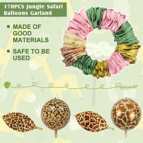 Amandir 170Pcs Jungle Safari Lufi Garland Arch Kit Állat Nyomtatott Rózsaszín Zsálya Zöld Lufi Vad Zsiráf
