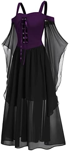 Pejock Gótikus Ruhák Nőknek, Női Halloween Plus Size Hideg Vállát, Hosszú Ruha Pillangó Ujjú Csipke Hosszú