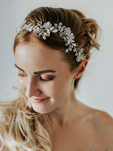SWEETV Ezüst Esküvői Fejpánt Kristály Menyasszonyi Headpieces a Menyasszony Virág Haj Kiegészítők, Női