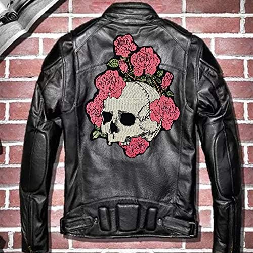 Rózsaszín Rózsa Koponya Motoros felvarró Kabát Hordozó, Punk Motorkerékpár Hímzés Csontváz Motoros Jelvény,
