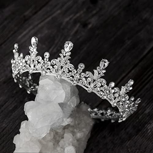 SWEETV Királyné Koronája a Nők Esküvői Fejdísz, a Menyasszony Ezüst Kristály Hercegnő Haj Kiegészítők