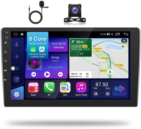 8 Mag+4G+64G 10.1, Android Dupla Din autórádió Vezeték nélküli Carplay Android Auto, Bluetooth 5.0-S autórádió
