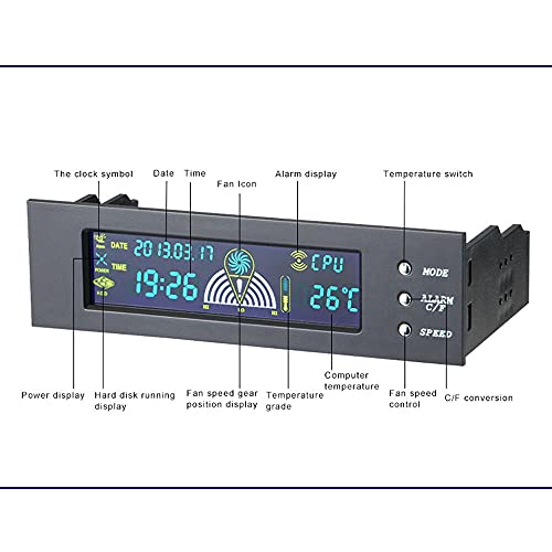 SaiDian 1db 5.25 inch-Ventilátor-Fordulatszám Vezérlő Számítógép Hőmérséklet-Érzékelő LCD Dátum, Idő Kijelzés