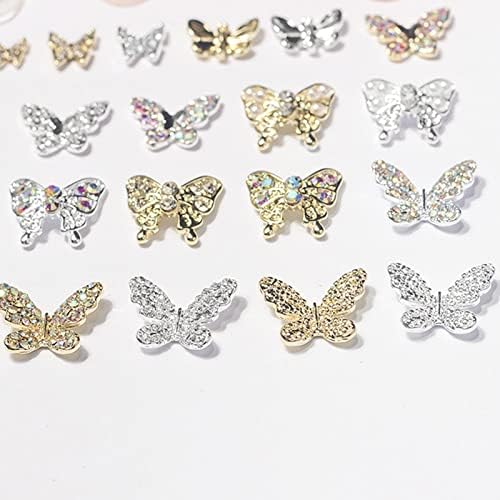 22 Db 3D Pillangó Köröm Varázsa Kristályok Gyémánt Strassz Fém Ötvözet, Arany, Ezüst Lepkét Varázsa Drágaköveket