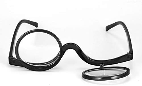Queenbox +3.0 Nagyító Smink Olvasó Szemüveg Flip Lencse Kozmetikai Smink Szemüveg Eyewears, Fekete