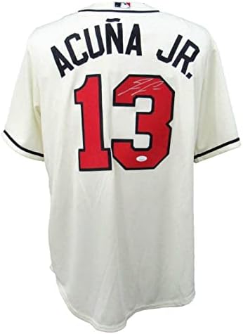 Ronald Acuna Aláírt Jr./Dedikált Bátrabbak Krém Nike Baseball Jersey SZÖVETSÉG 163108 - Dedikált MLB Mezek