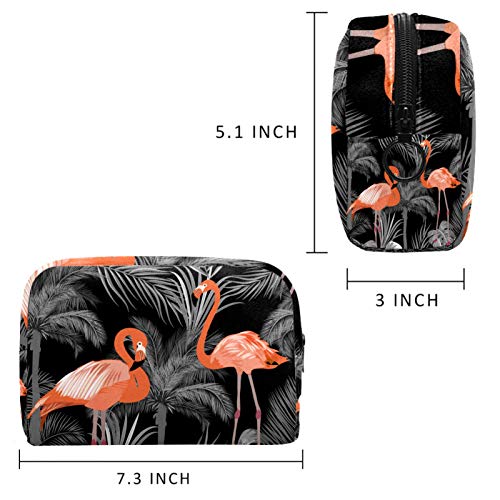 Fürdőszobai Kozmetikai Táska Utazási Smink Szervező Mosás Táska Tok Cipzárral Szürke Trópusi Plam Fa Flamingó